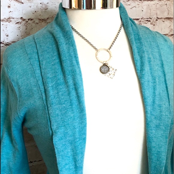 Turquoise wide lapel open cardigan - Picture 2 of 5